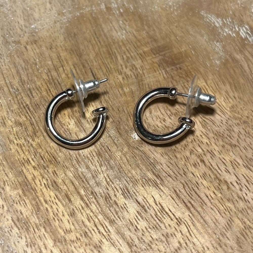 Silver Tone Half Hoop Earrings